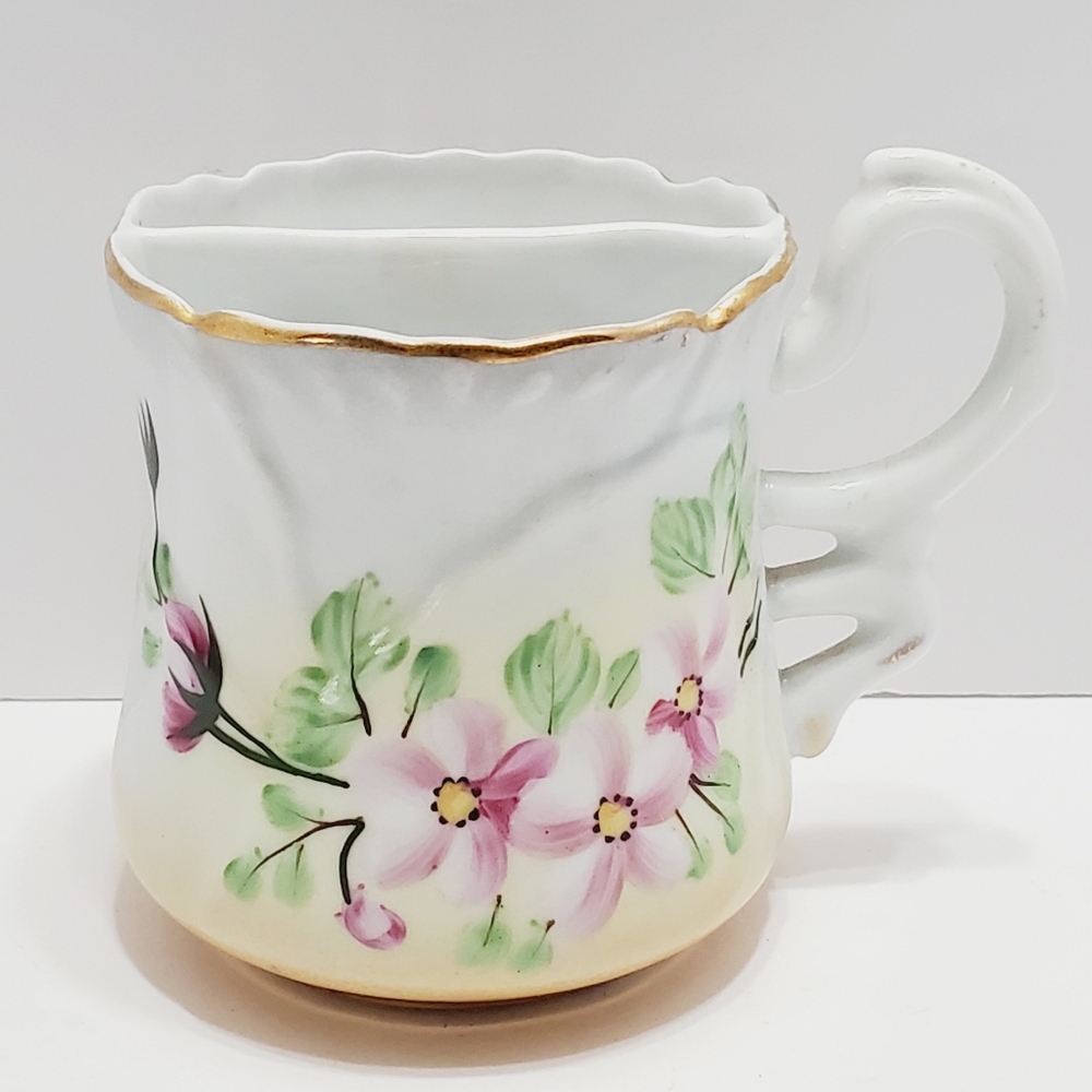 Nippon Teacup Hand Painted Pink Floral Motiff Gilded Bone China 2 Chambers